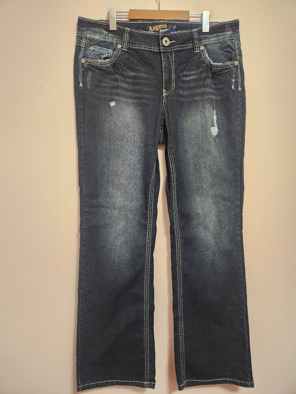 NWT Angels Jeans Size 18 Y2K McBling Dark Wash Embroidered Bootcut Tall 36"